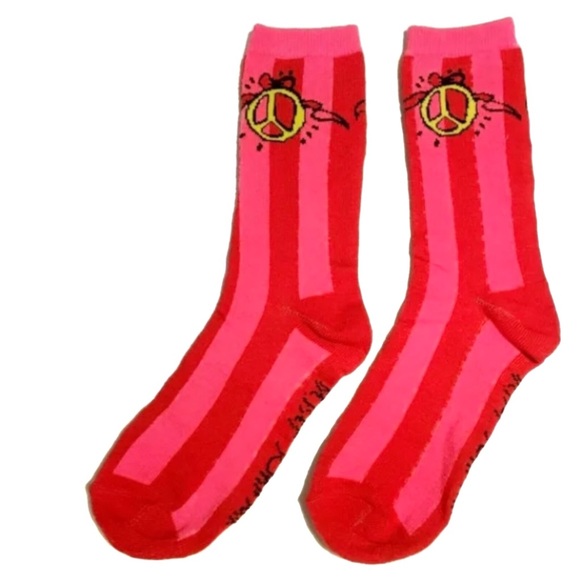 Betsey Johnson Womens Crew Socks Red Pink Green Kiss Bow Stripes Bunny Christmas - Picture 2 of 9